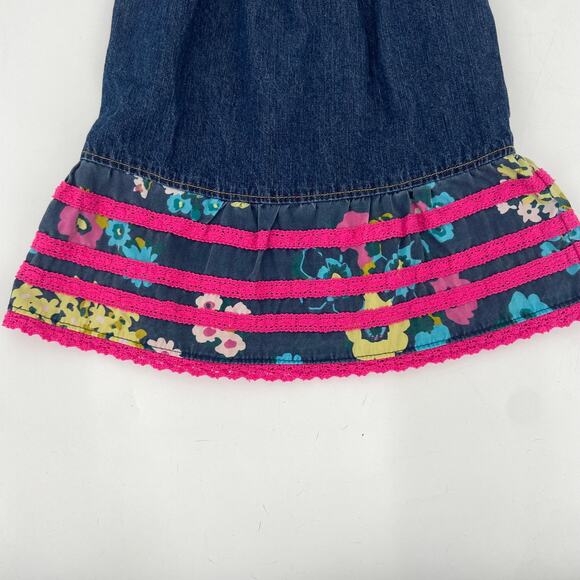 Girls Jean Dress with Flowers and Ruffles - Picture 3 of 5